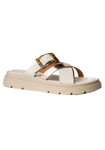 detail Dámske šľapky Nis GEMMA/1 Ciabattone Pelle/Fibbia Off-White/Oro
