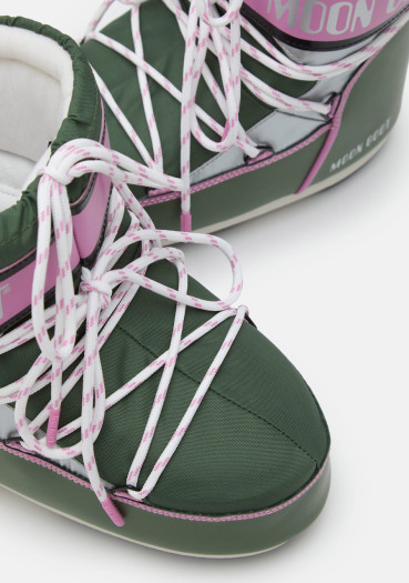 detail Dámske snehule Moon Boot Icon Low Space Racing-GH01 Forest Green/Silver/Pink