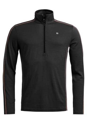 detail Pánsky funkčný rolák Ortovox 185 Rock'N'Wool Zip Neck M Black Raven