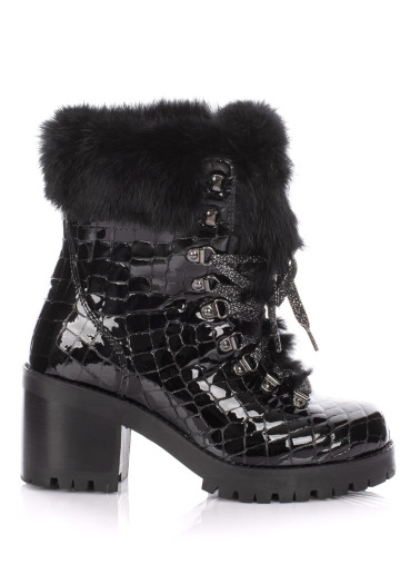detail Dámske zimné topánky Nis 2015471/7 Scarponcino Pelle Vern.Cocco Black/Lapin