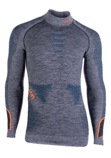 detail UYN Man Ambityon Uw Shirt Lg_Sl. Melange Turtleneck Black Melange/Atlantic/Orange Shiny